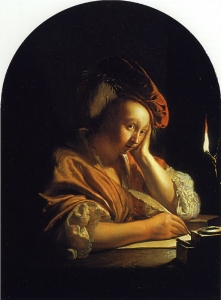 painting of a woman writing a letter